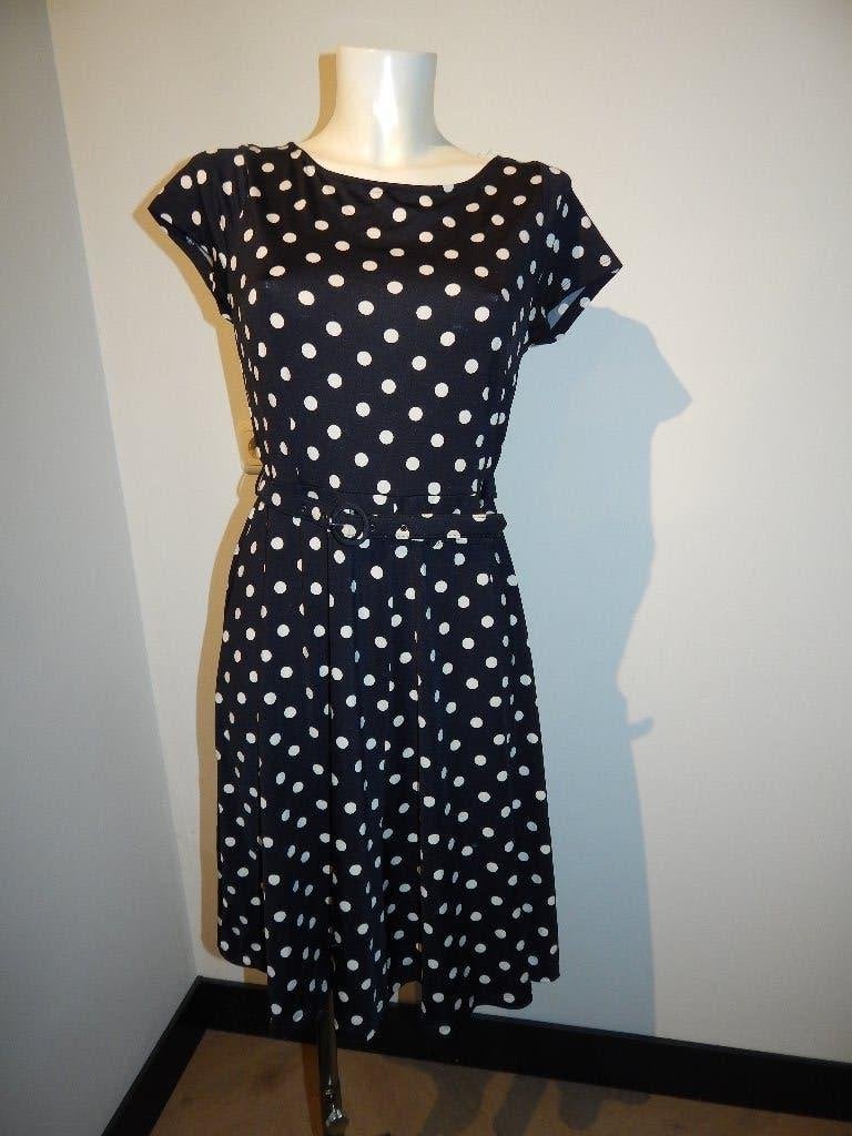 King Louie stretch jurk polkadot print riempje M, Maat 38/40 (M), Verzenden, Zwart, Zo goed als nieuw