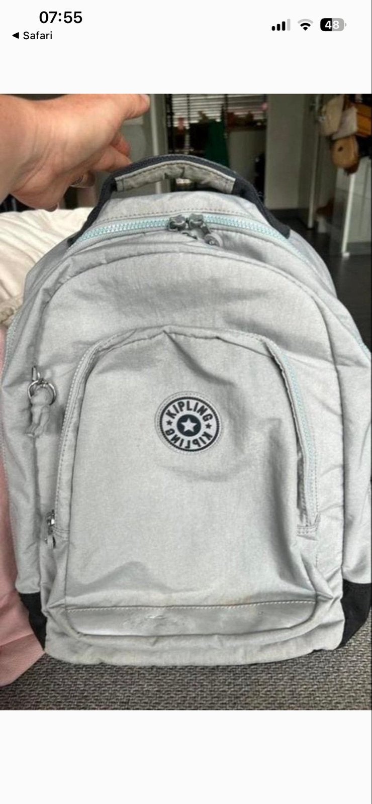 Kipling rugzak classroom, zilvergrijs, ZGAN, Ophalen of Verzenden, Zo goed als nieuw, Kipling, 30 tot 45 cm