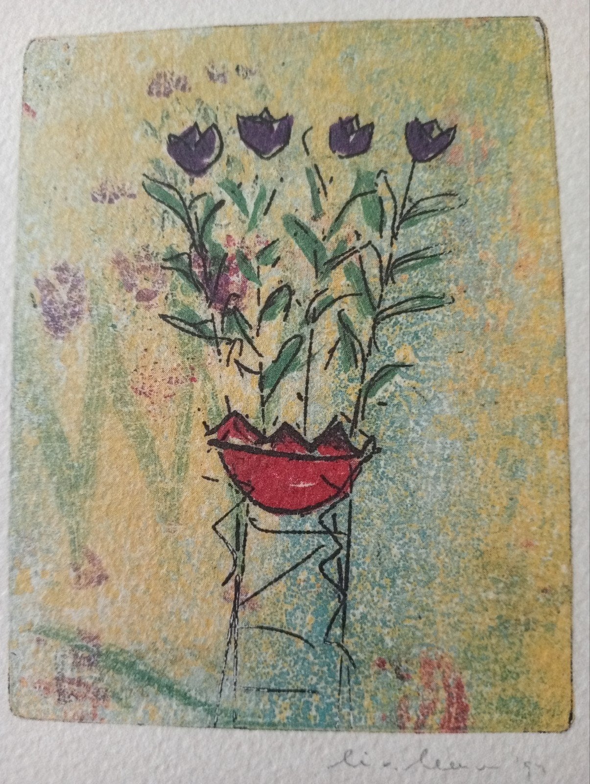 Lia van Leeuwen prent Tulpen 1992, Ophalen of Verzenden