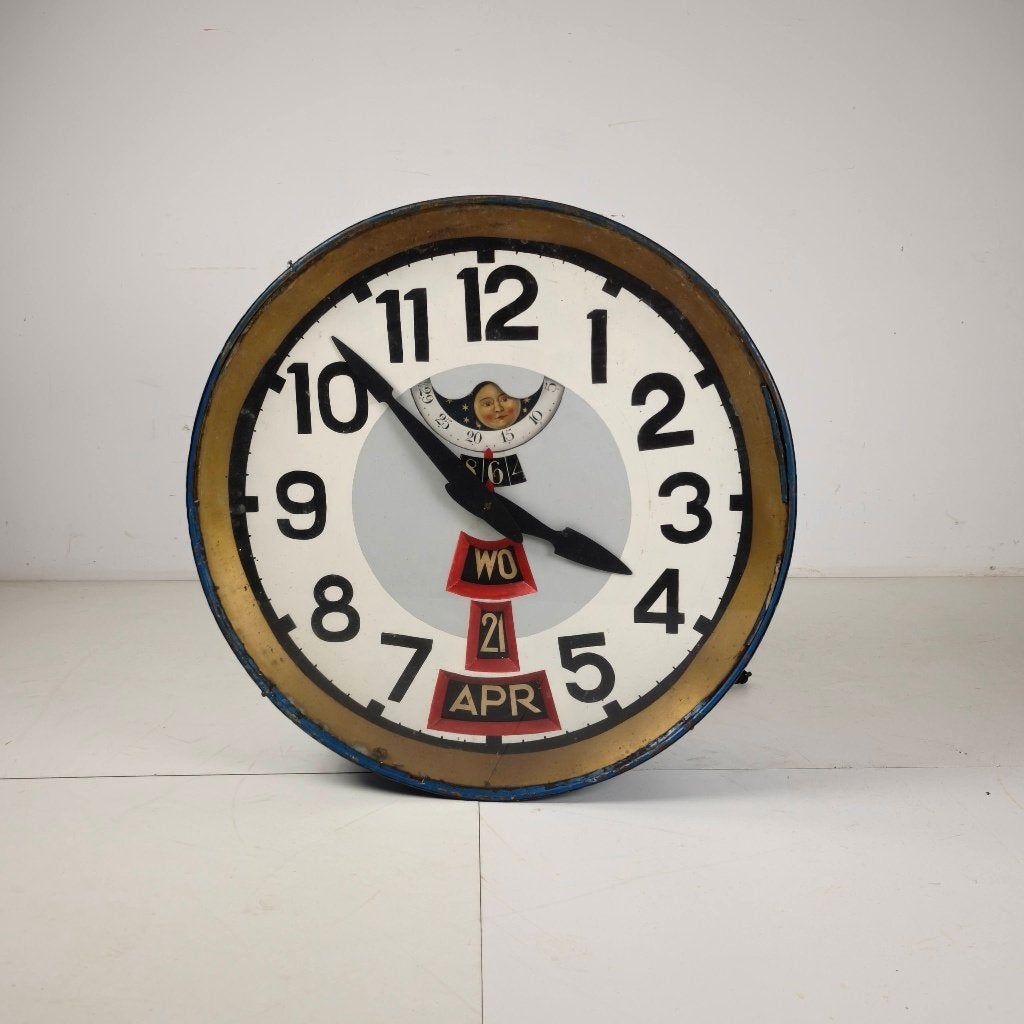 Grote stationsklok met maanfase en kalender, 78 cm, Antiek en Kunst, Ophalen of Verzenden