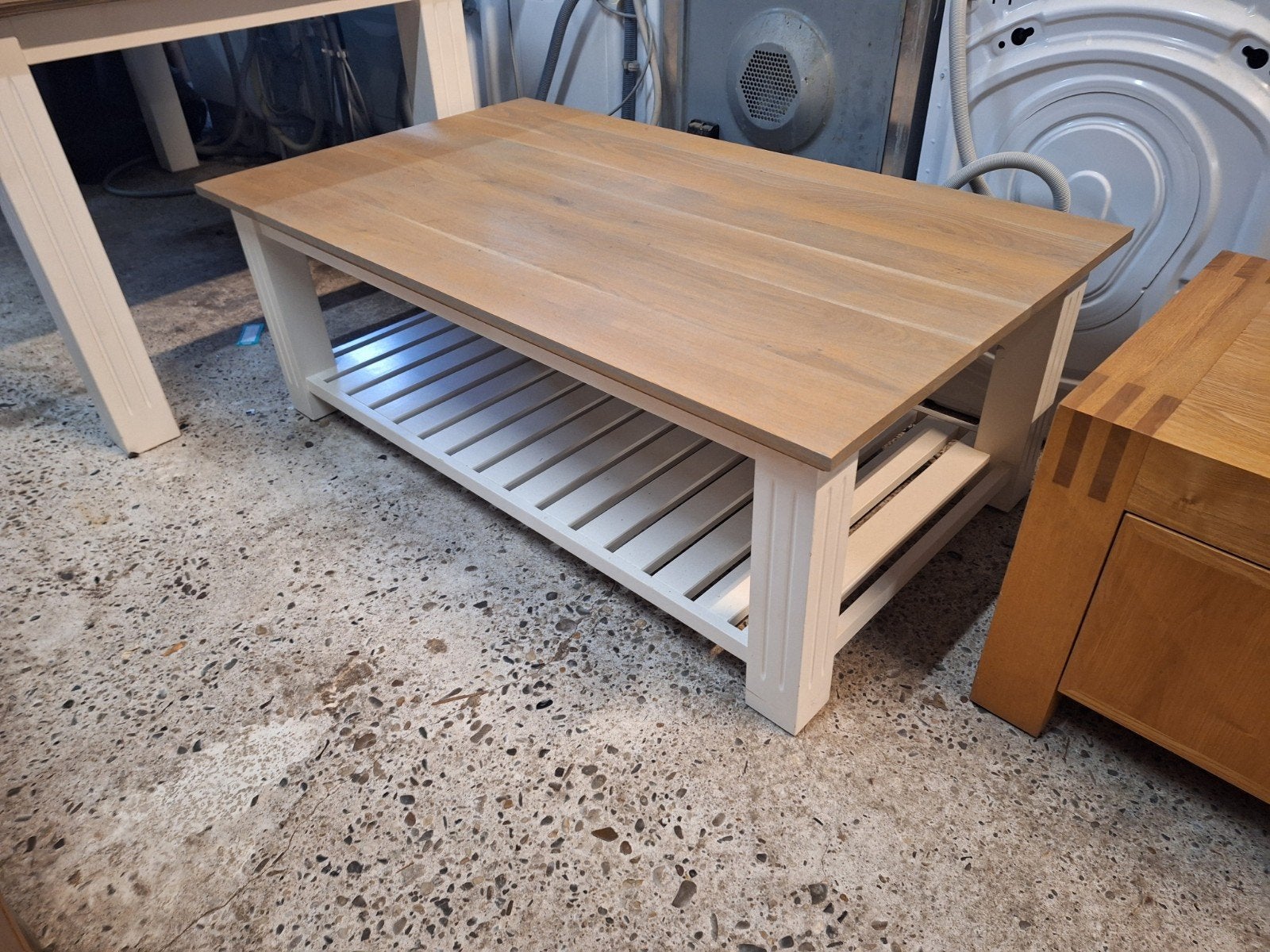 Salontafel bijzettafel wit licht bruin brocante stijl white, Ophalen, 50 – 75, 100 tot 150 cm, 50 tot 100 cm