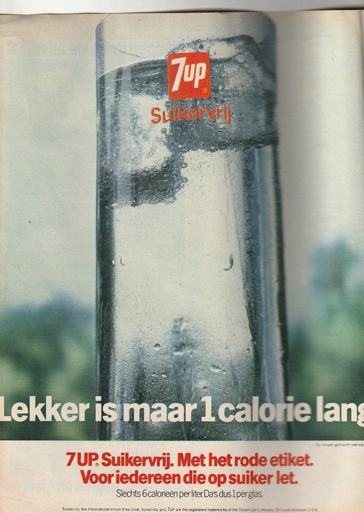 Retro reclame 1979 7Up Seven-Up frisdrank 1 calorie lang, Verzenden, Overige typen