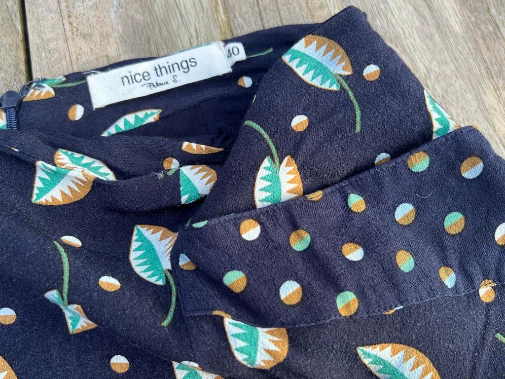 Donkerblauwe rok met blaadjes-print van Nice Things, Kleding | Dames, Maat 38/40 (M), Blauw, Ophalen of Verzenden, Gedragen