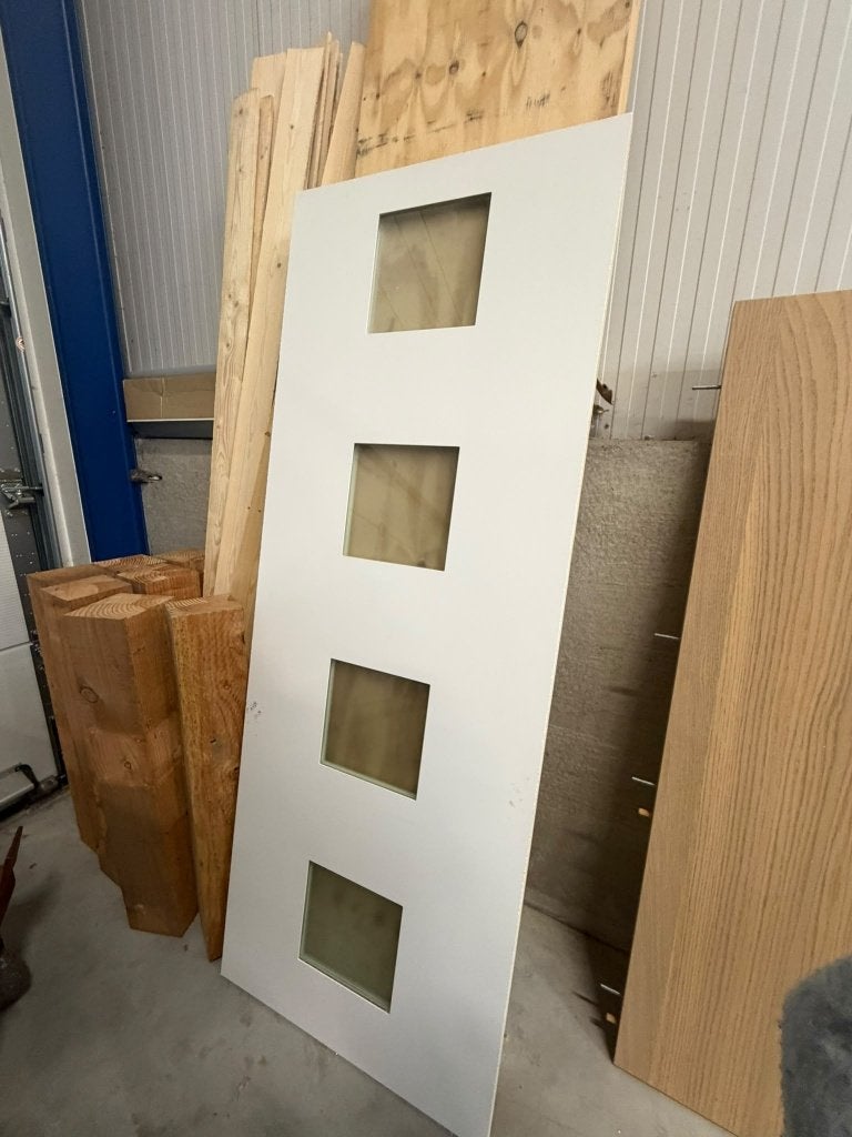 NIEUW Sandwichpaneel houtnerf - glad met raampjes, Kunststof, Deurkozijn, Nieuw, 150 tot 225 cm