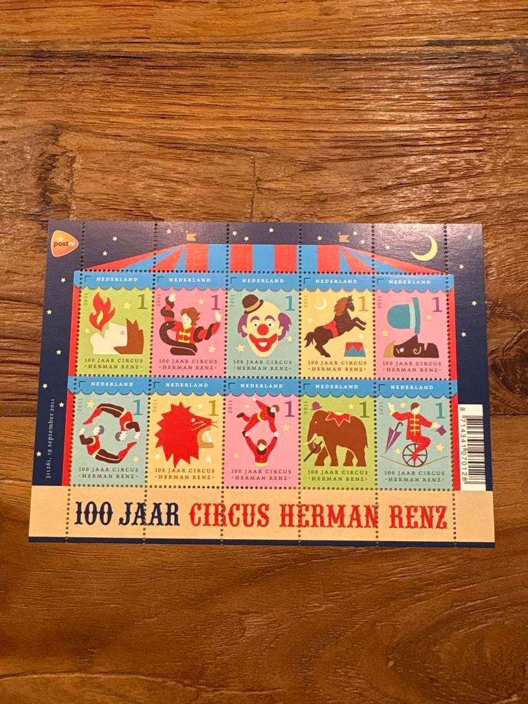 Postzegelvel 100 Jaar Circus Herman Renz, Verzenden, Na 1940, Postfris