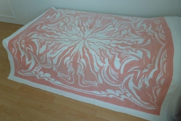 deken zalm wit kleuren met mooi motief motieven, Ophalen, Zo goed als nieuw