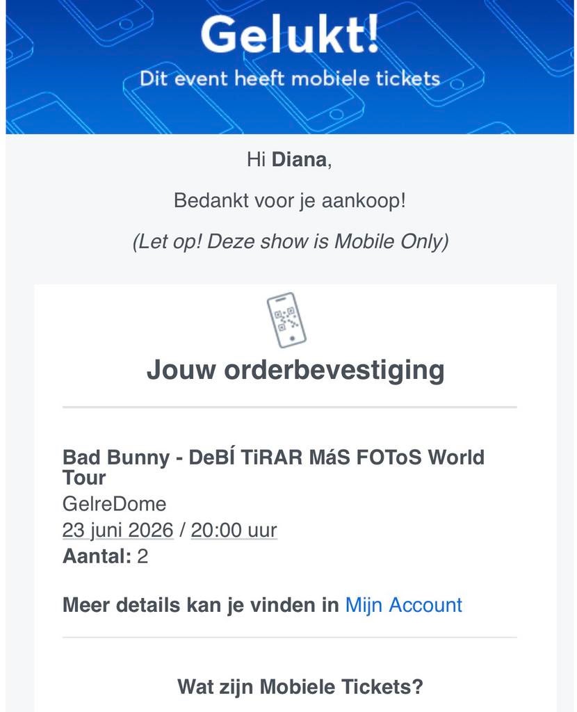 Selling 1x Bad Bunny ticket – Arnhem (Tue 23 June), Eén persoon