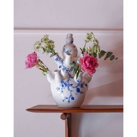 Heinen Delfts Blauw Tulpenvaas - 3-laags - 35 cm, Huis en Inrichting, Met patroon/structuur, Wit, 35 cm, Nieuw