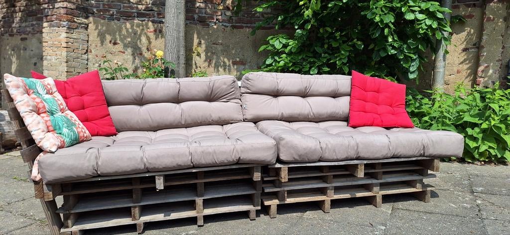 Loungeset van pallets met zitkussens, Ophalen, 4 zitplaatsen, Gebruikt, Loungeset