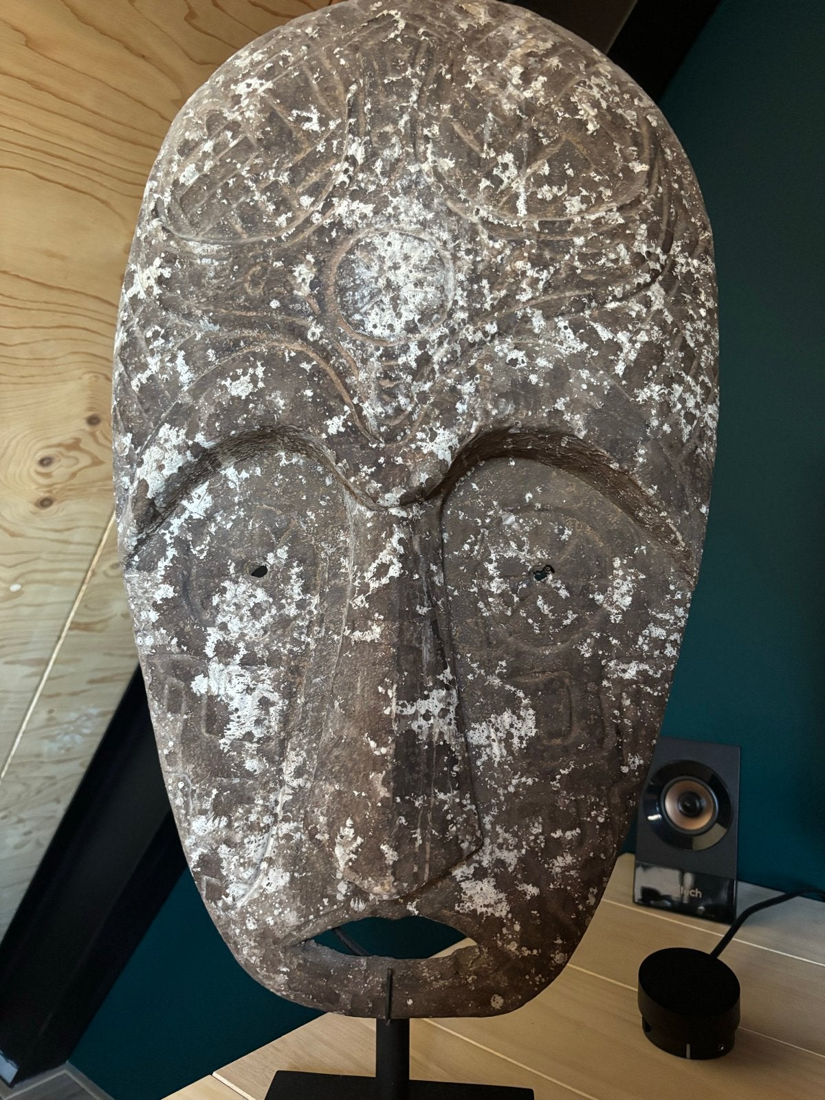 Decoratieve Masker op Standaard - 65+ cm hoog, Hout, Bruin, Masker, Op standaard
