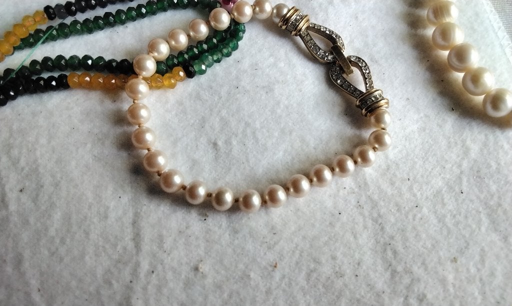 PRACHTIGE PAREL ARMBAND ANTIEKE PARELS UNIEK SLOT, Met kristal, Overige materialen, Gebruikt, Wit