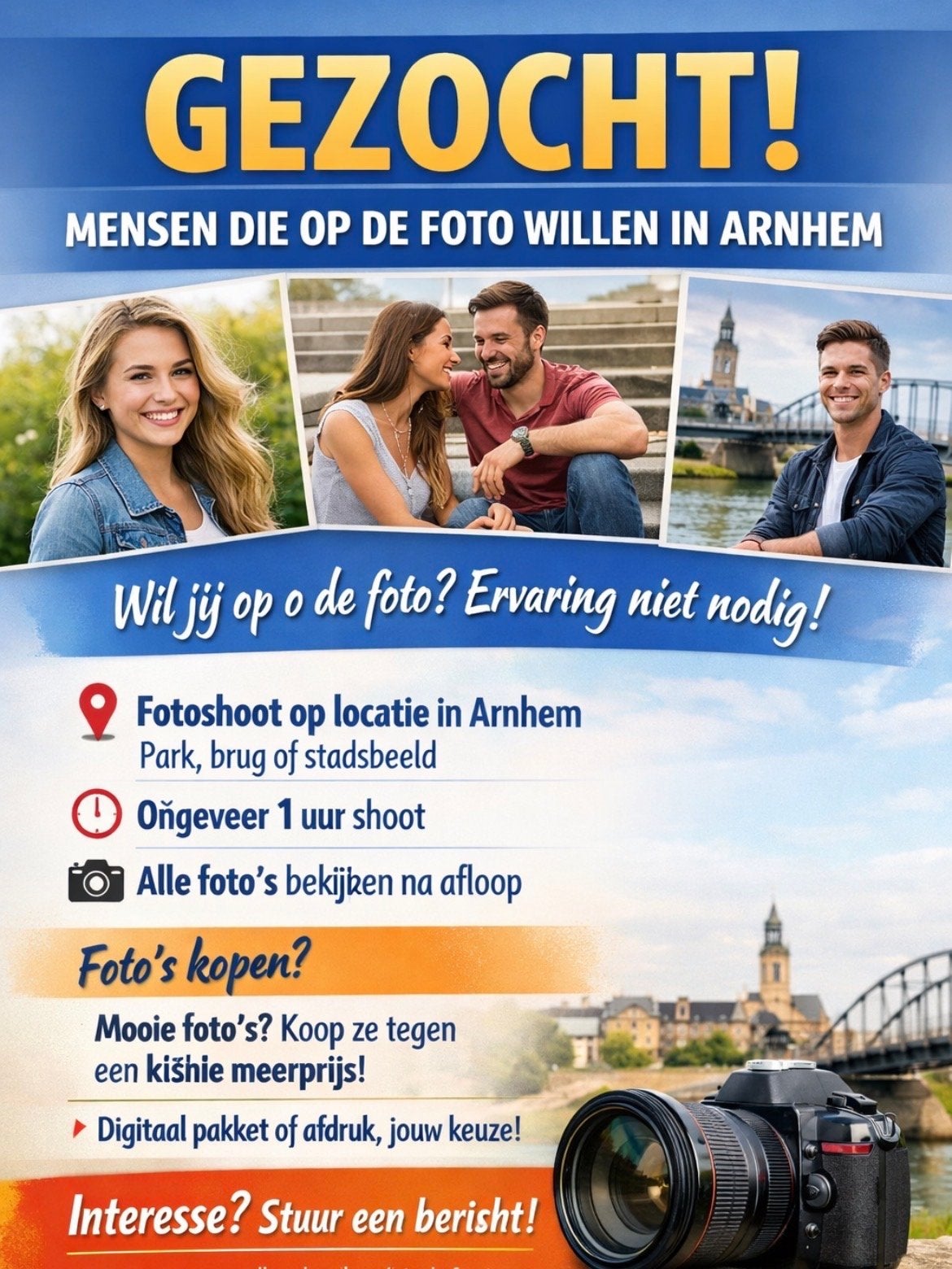 Gezocht mensen die op de foto willen., Ophalen, Nieuw