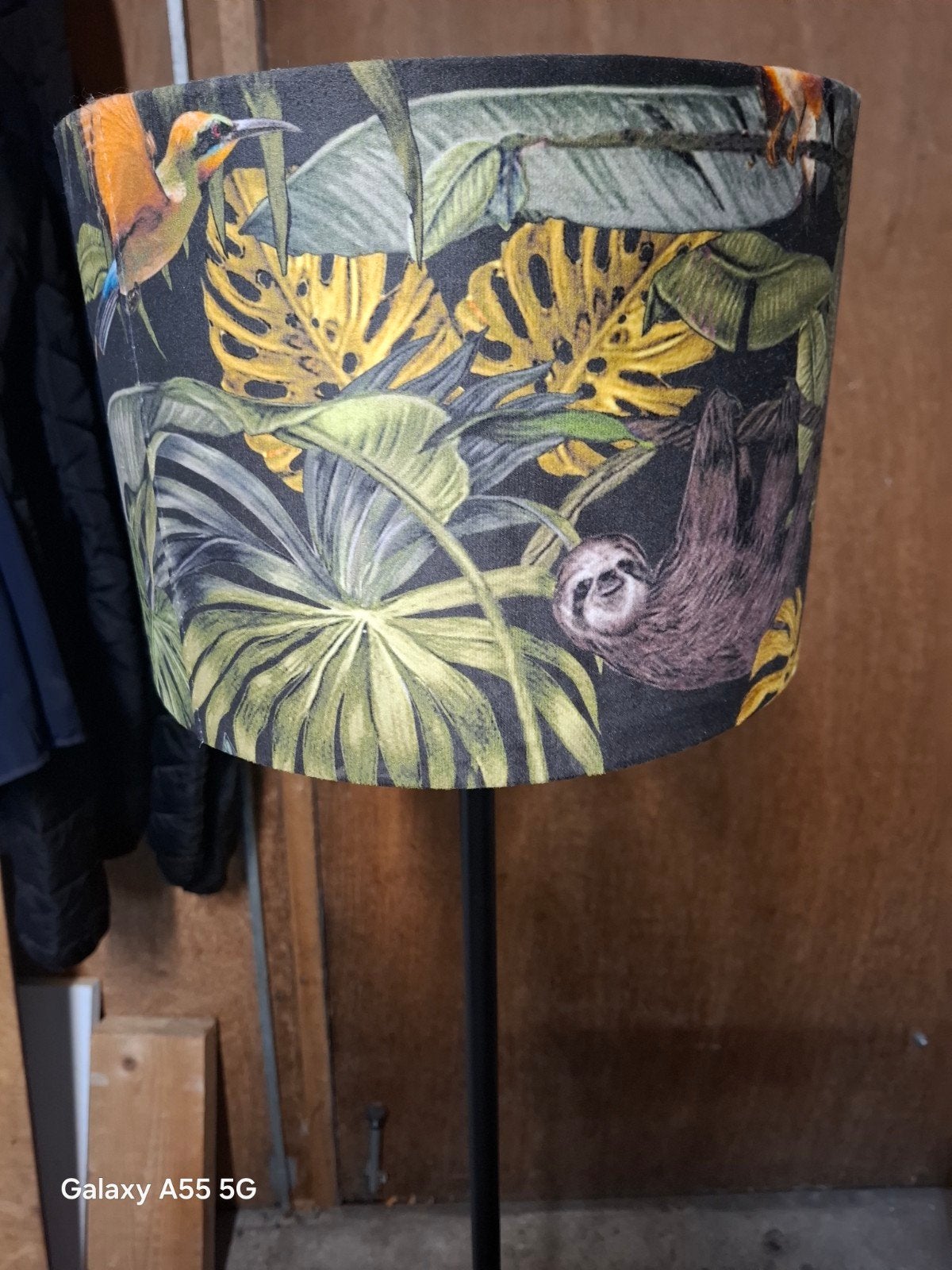 Vloerlamp met oerwoudprint kap, 1.44m hoog, Ophalen, Gebruikt, Metaal, 100 tot 150 cm