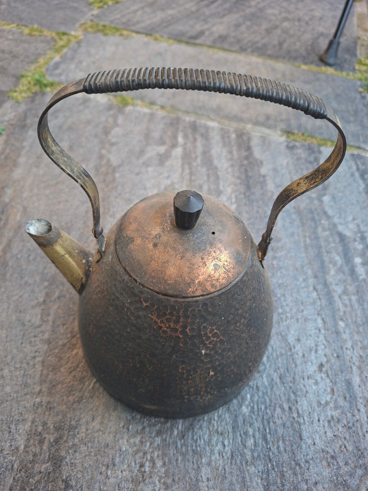 Antieke Koperen Theepot met Handvat, Ophalen of Verzenden, Koper