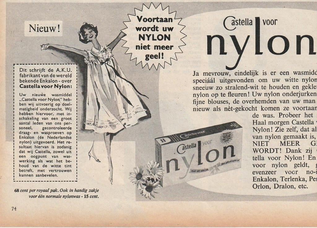 retro reclame 1959 Castella Nijmegen nylon wasmiddel, Verzamelen, Retro, Verzenden, Overige typen