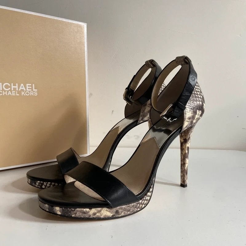 Michael Kors | Sandalen met hak | Slangenprint, Michael Kors, Beige, Zo goed als nieuw, Nvt