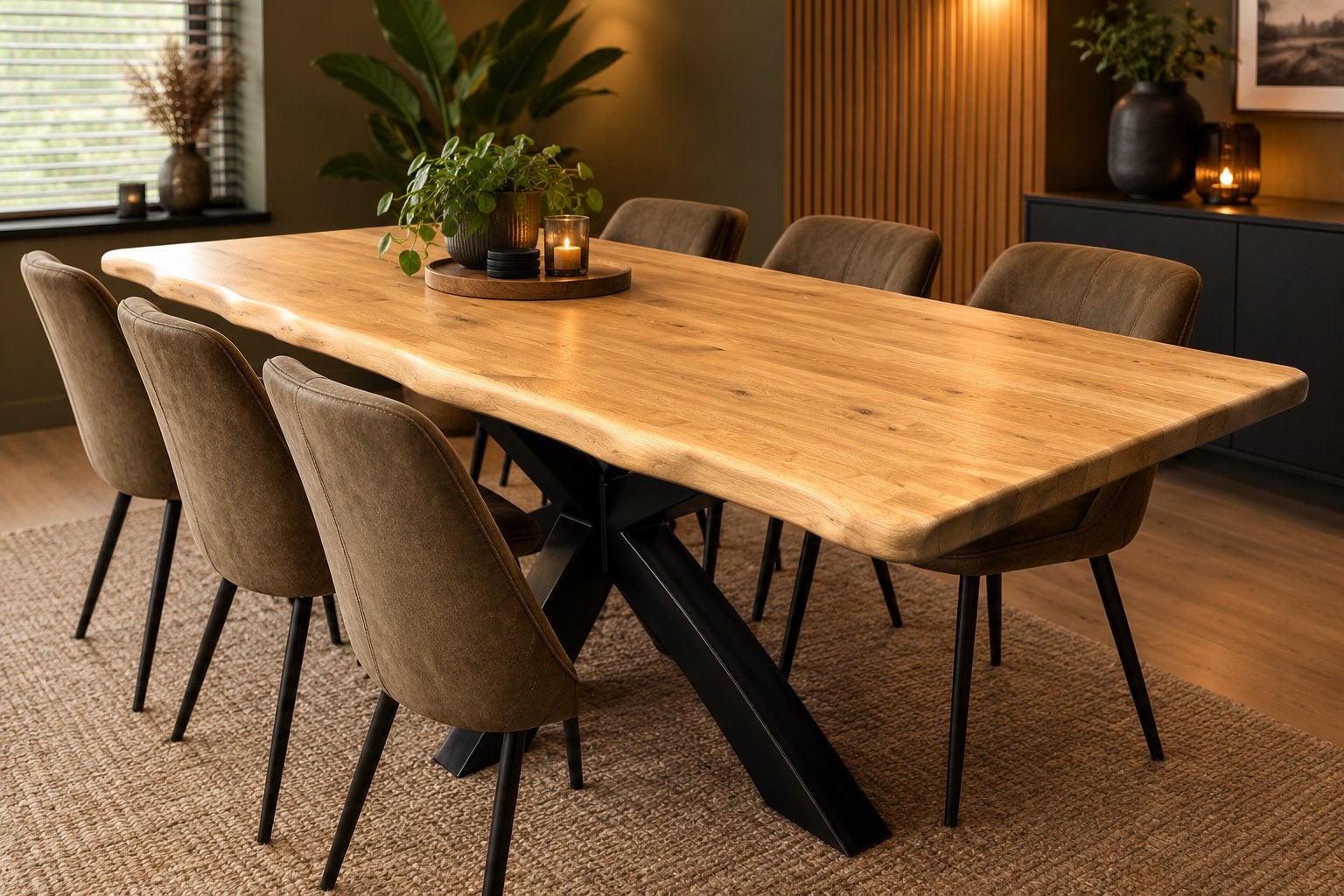De Bommel Massief eiken boomstamtafel  240x100 cm Spinpoot, Ophalen, Zo goed als nieuw, Rechthoekig, 200 cm of meer