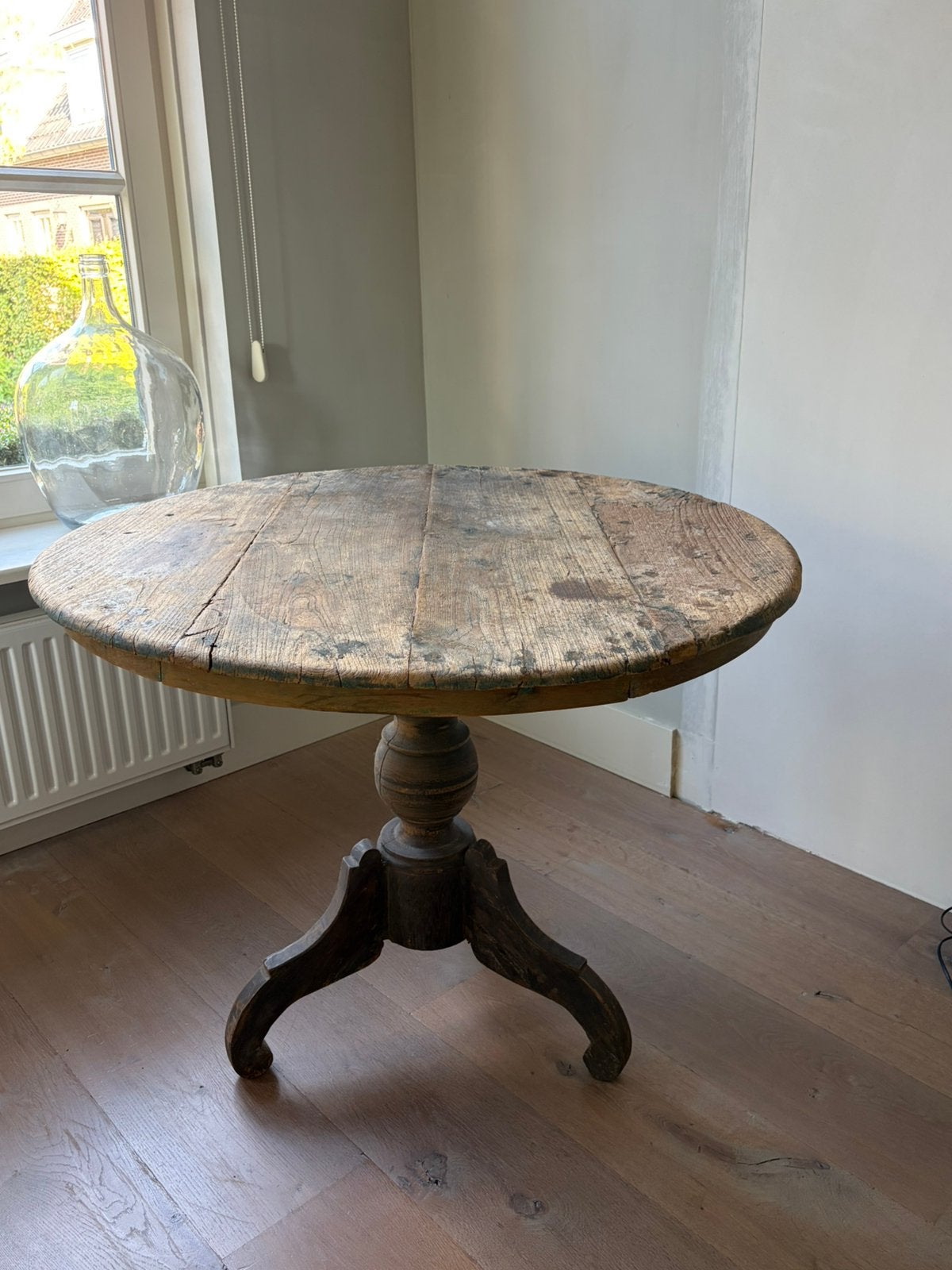 Prachtige vergrijsde grote eiken wijntafel