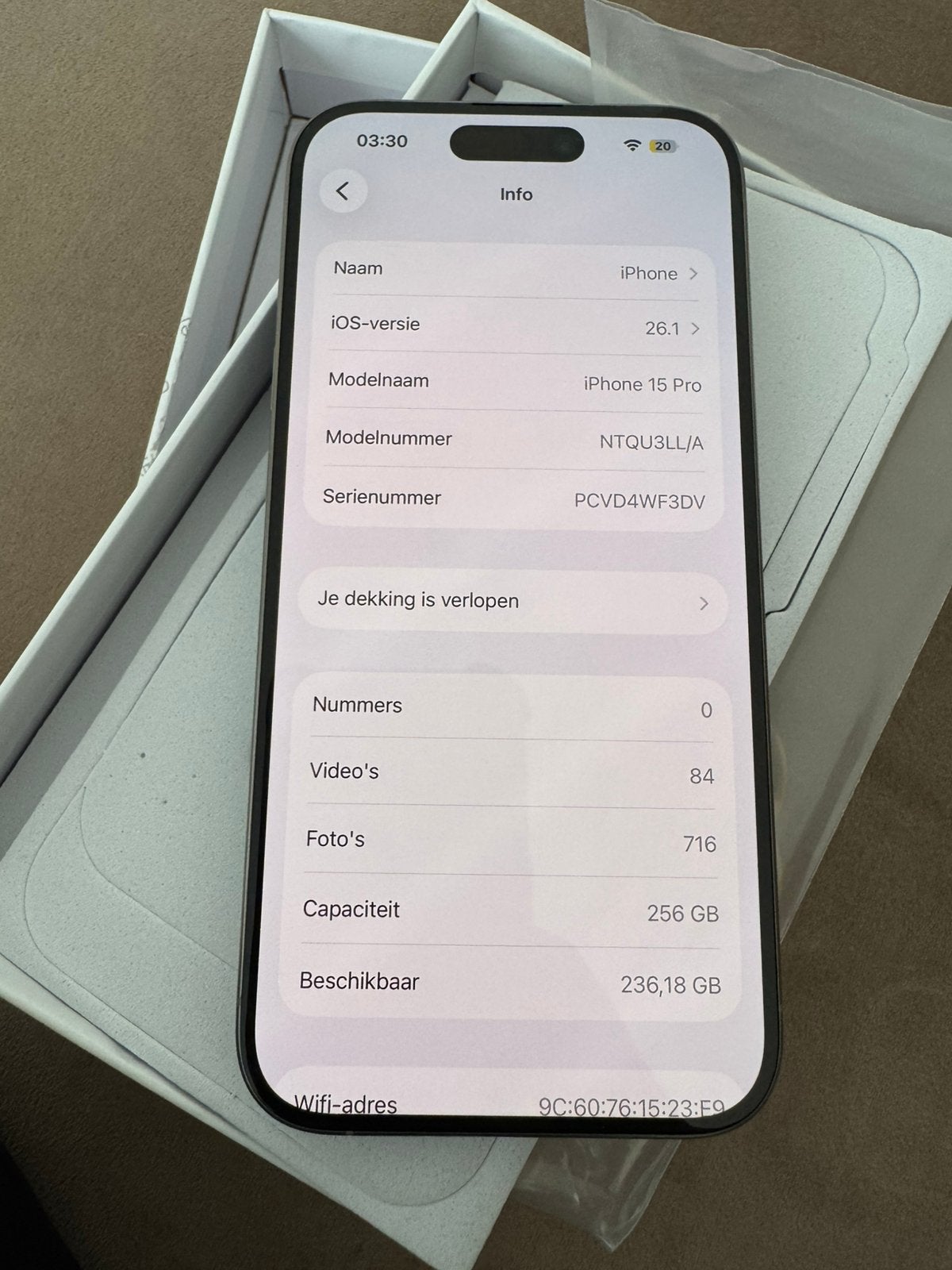 Apple Iphone 15 Pro 256 GB E-sim NIEUW 1 oplaadcyclus, 256 GB, Wit, Nieuw, Ophalen of Verzenden