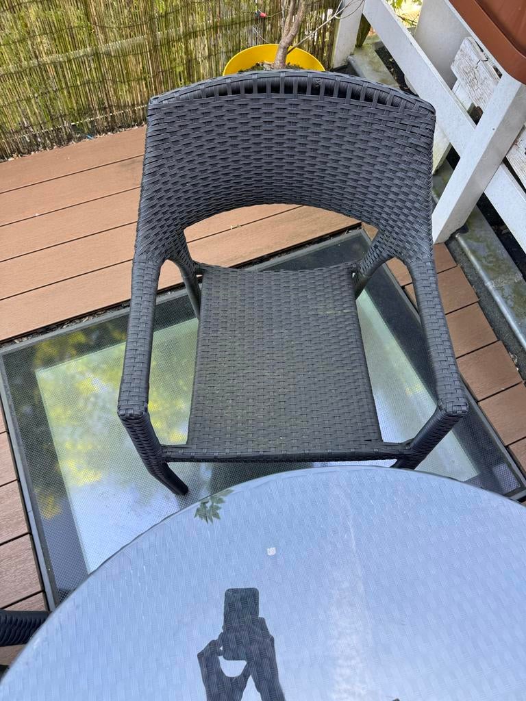 Donkergrijze Wicker Tuinstoelen en Tafel merk Canadian, Ophalen, Gebruikt, Wicker