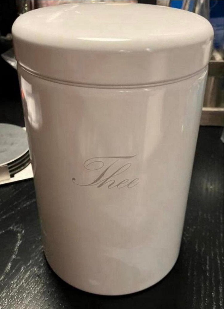 Vintage Brabantia thee blik nieuw, Nieuw, Ophalen of Verzenden, Metaal, Wit