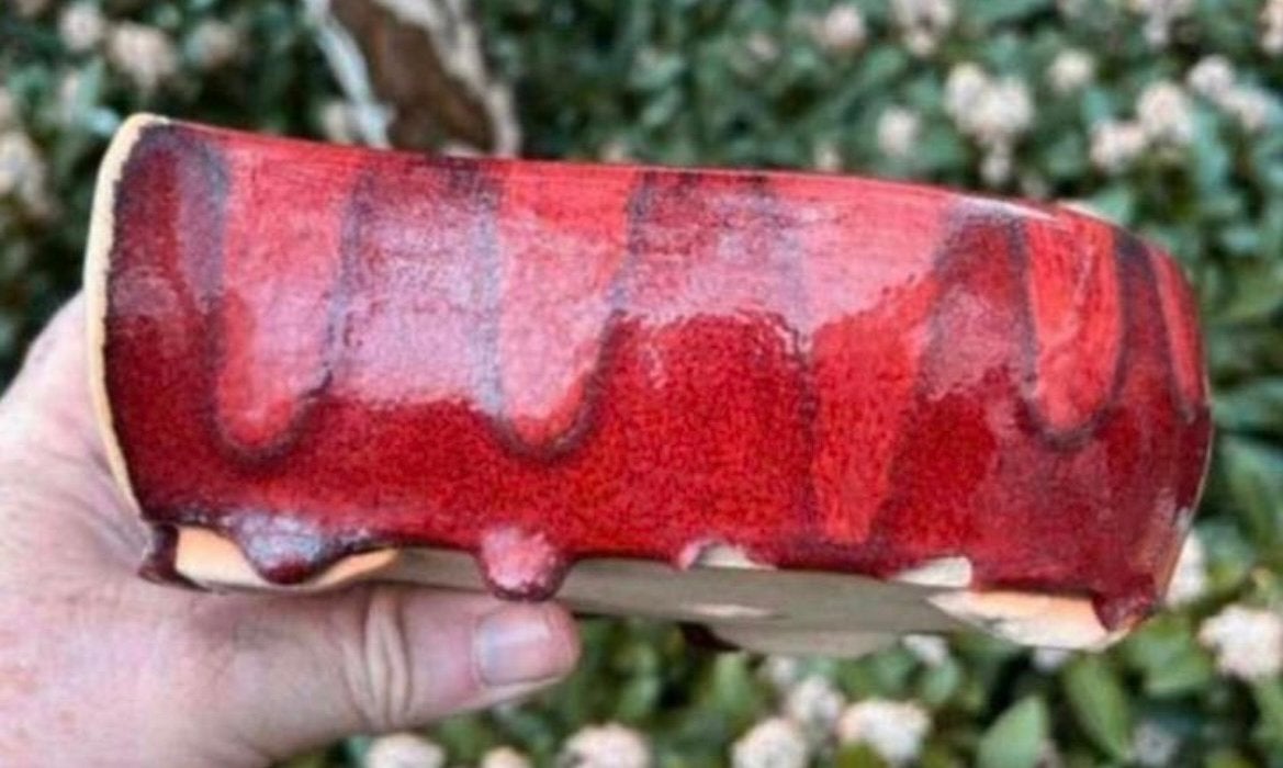 Bonsai schaal Ossenbloed rood geglazuurd 19,5x14,4x6,4, Ophalen of Verzenden, Zo goed als nieuw, Overige vormen, Aardewerk