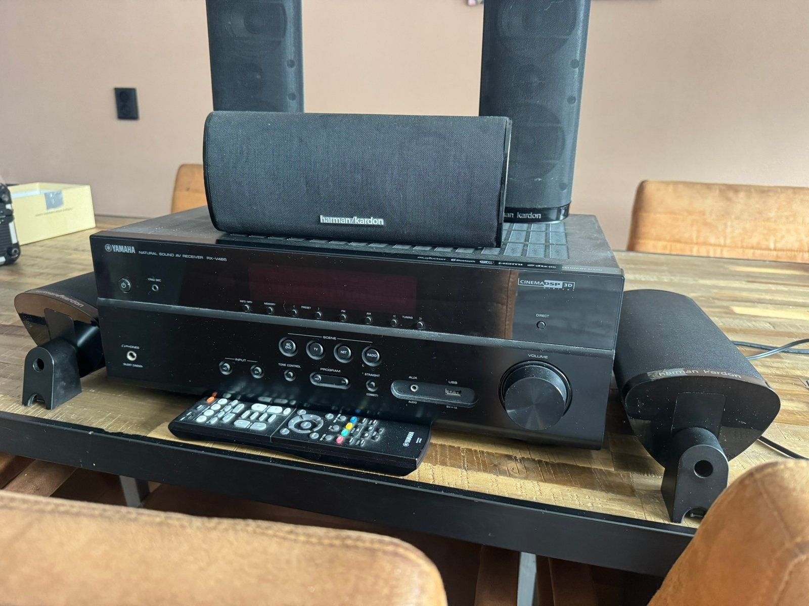 Yamaha rx-v485 met harman kardon hkts 16 set, 70 watt of meer, Zo goed als nieuw, 5.1-systeem, Overige spelers
