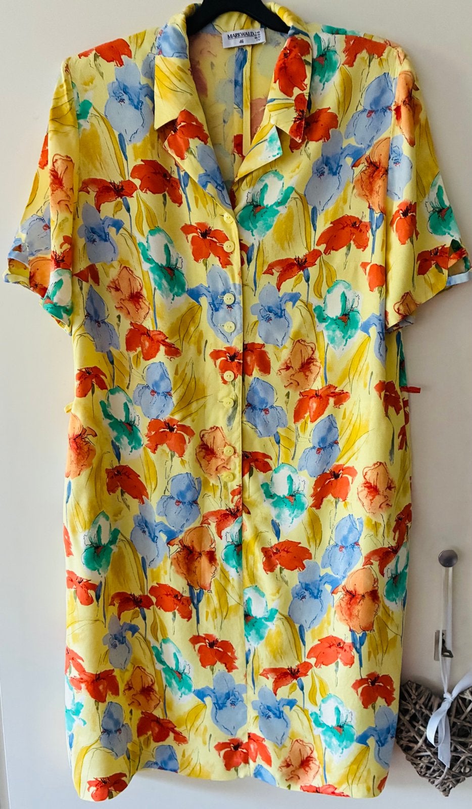 Vrolijk gekleurde gele Markwald jurk, maat 46, korte mouwen., Kleding | Dames, Geel, Maat 46/48 (XL) of groter, Ophalen of Verzenden