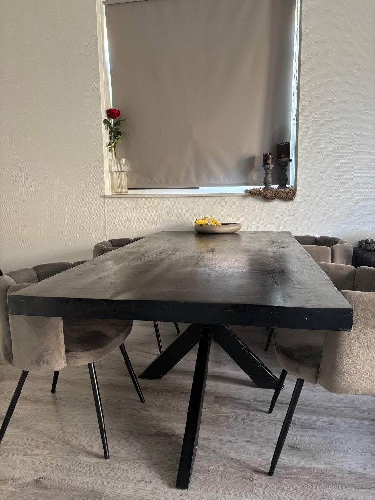 Eettafel zwart mangohout, Ophalen, 100 tot 150 cm, 200 cm of meer, Zo goed als nieuw