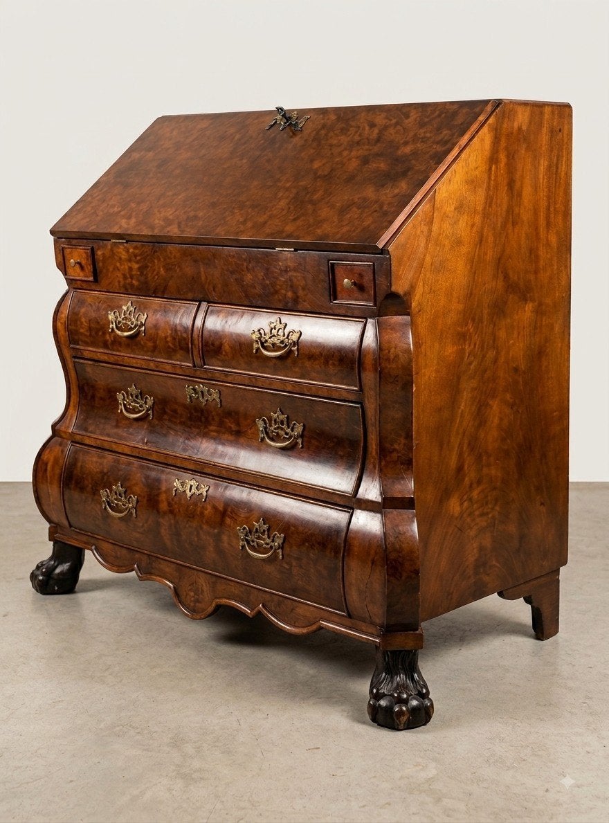 Louis XV Secretaire Rococo, Gebombeerd Mahonie., Ophalen of Verzenden