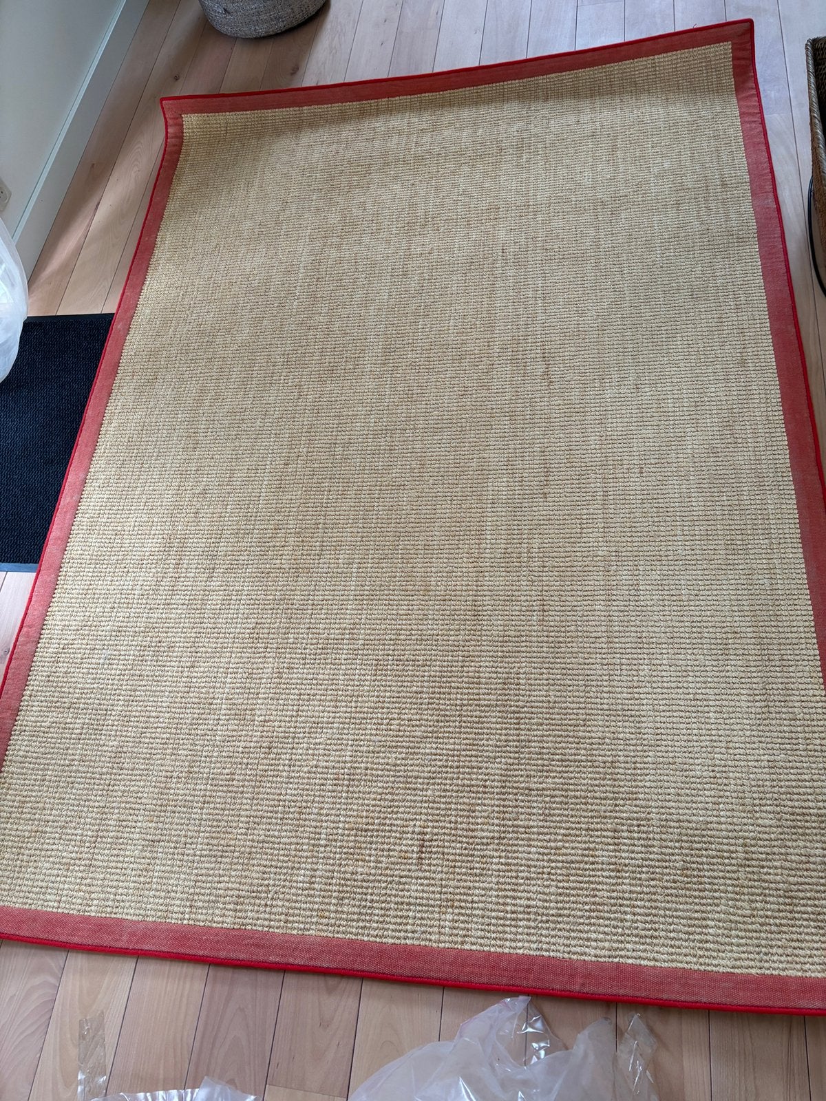 Vloerkleed 170 x 240 van Cunera Cocos met oranje bies, Ophalen, Gebruikt, 150 tot 200 cm, 200 cm of meer