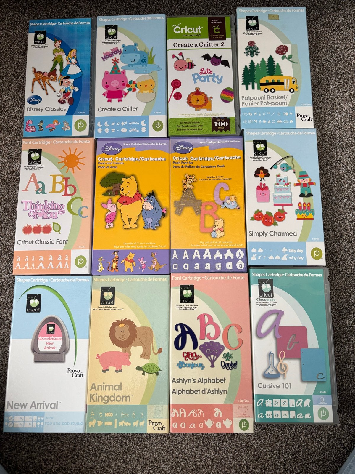 37 Cricut cartridges met boekjes en overlays, Geschikt voor snijden, Gebruikt, Gereedschap of Toebehoren, Meerkleurig