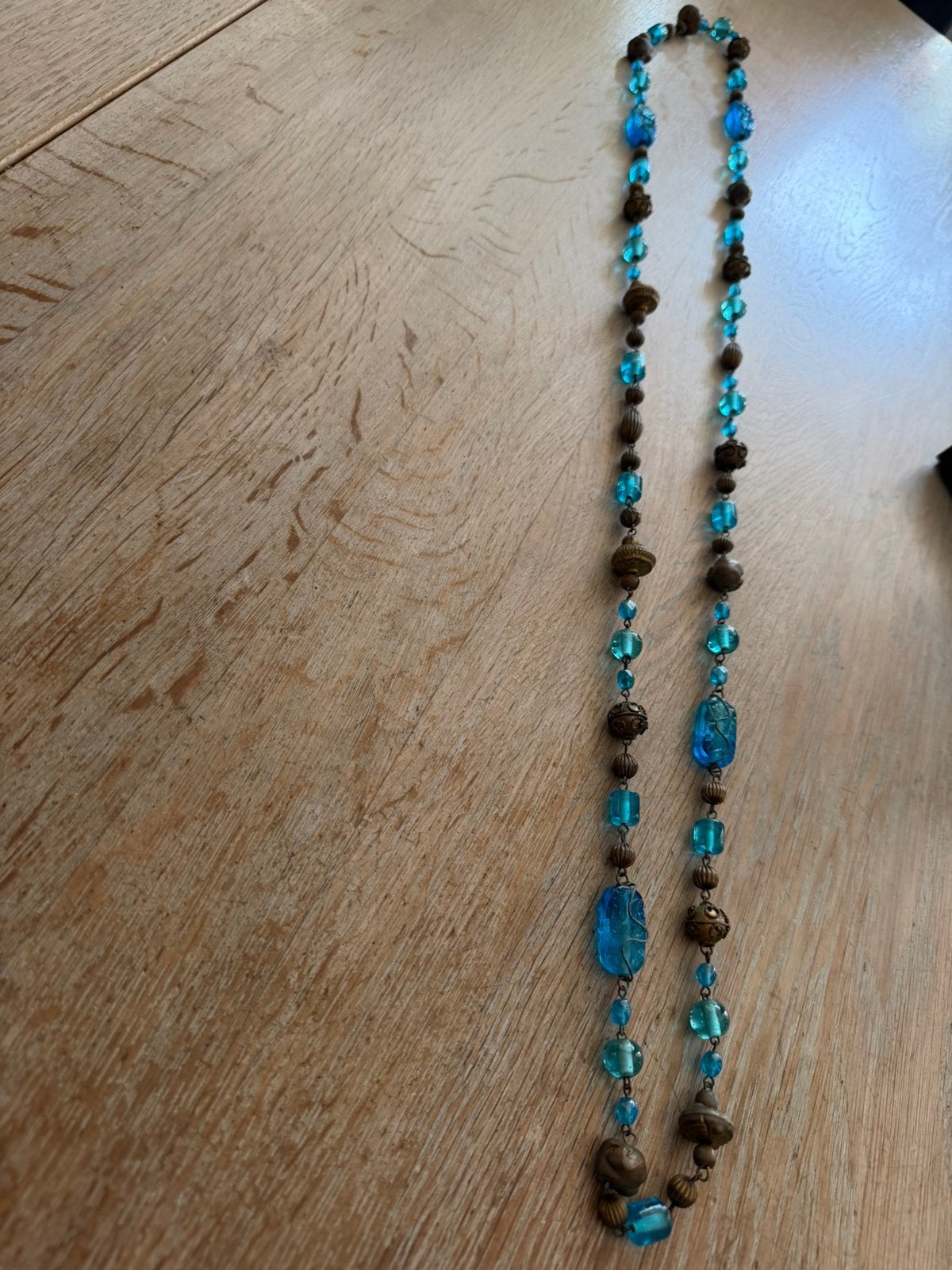 Lange glaskralen ketting, Verzenden, Zo goed als nieuw, Overige materialen