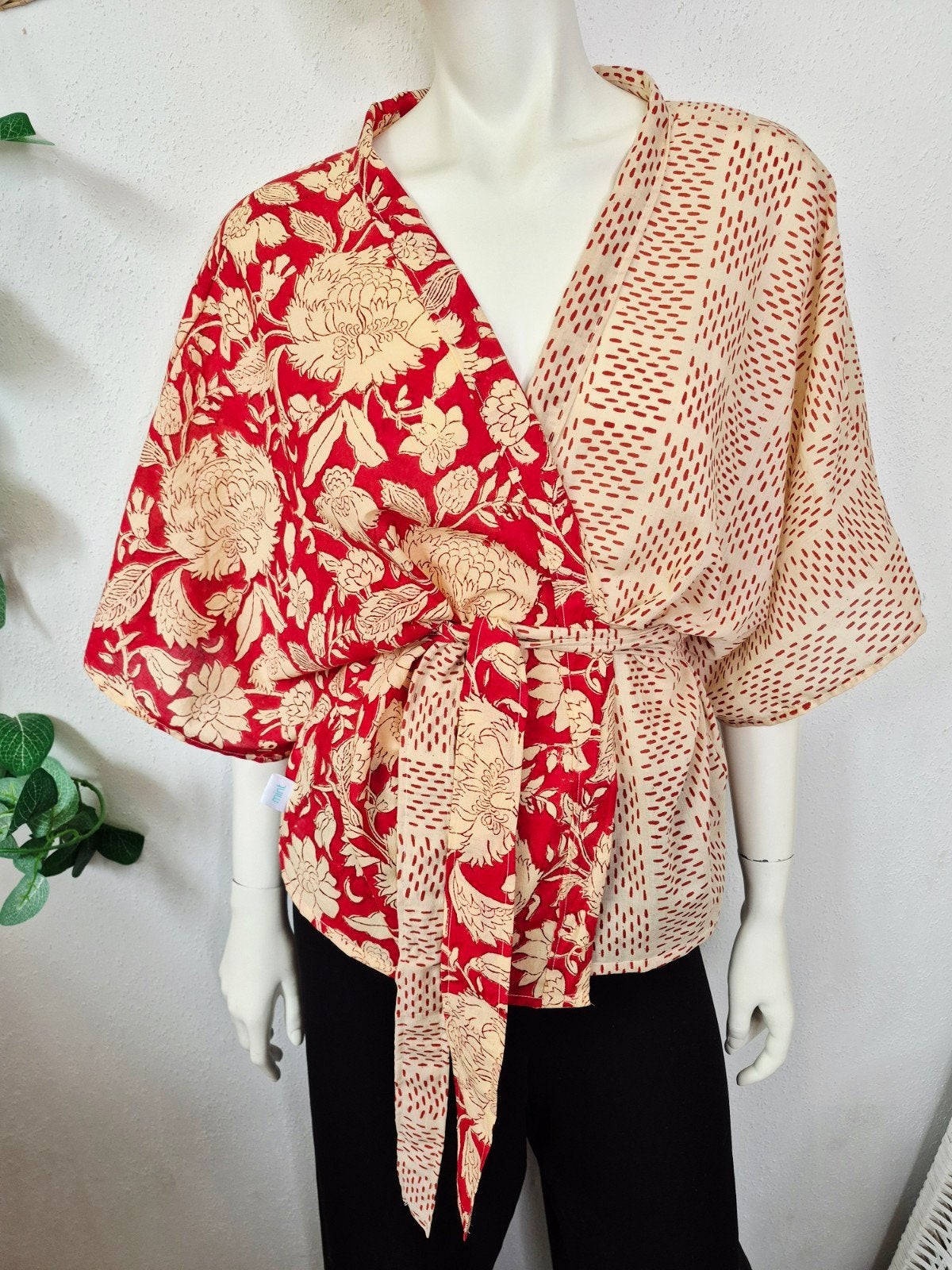 Handgemaakte India blockprint kimono S-XL, Verzenden, Maat 46/48 (XL) of groter, Nieuw, Korte mouw