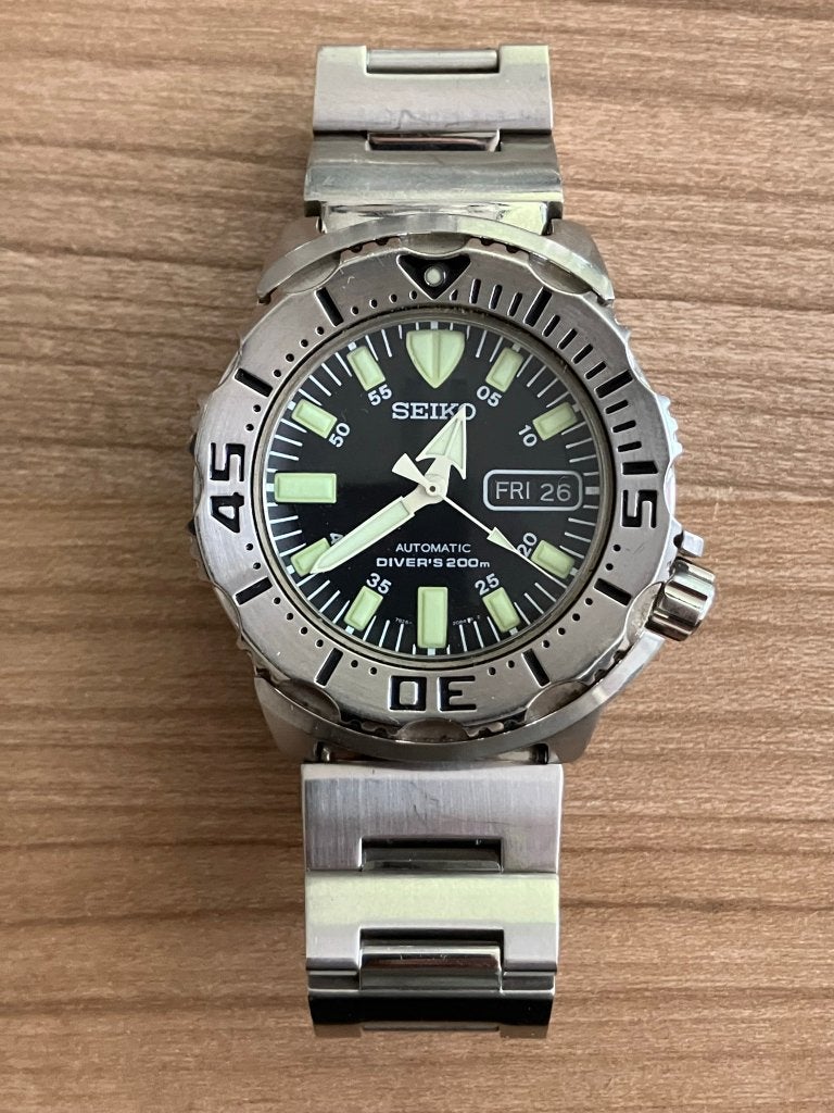Seiko Black Monster (7S26-0350) 1e gen | Duikershorloge, Staal, Polshorloge, Ophalen of Verzenden, Info@seiko.com