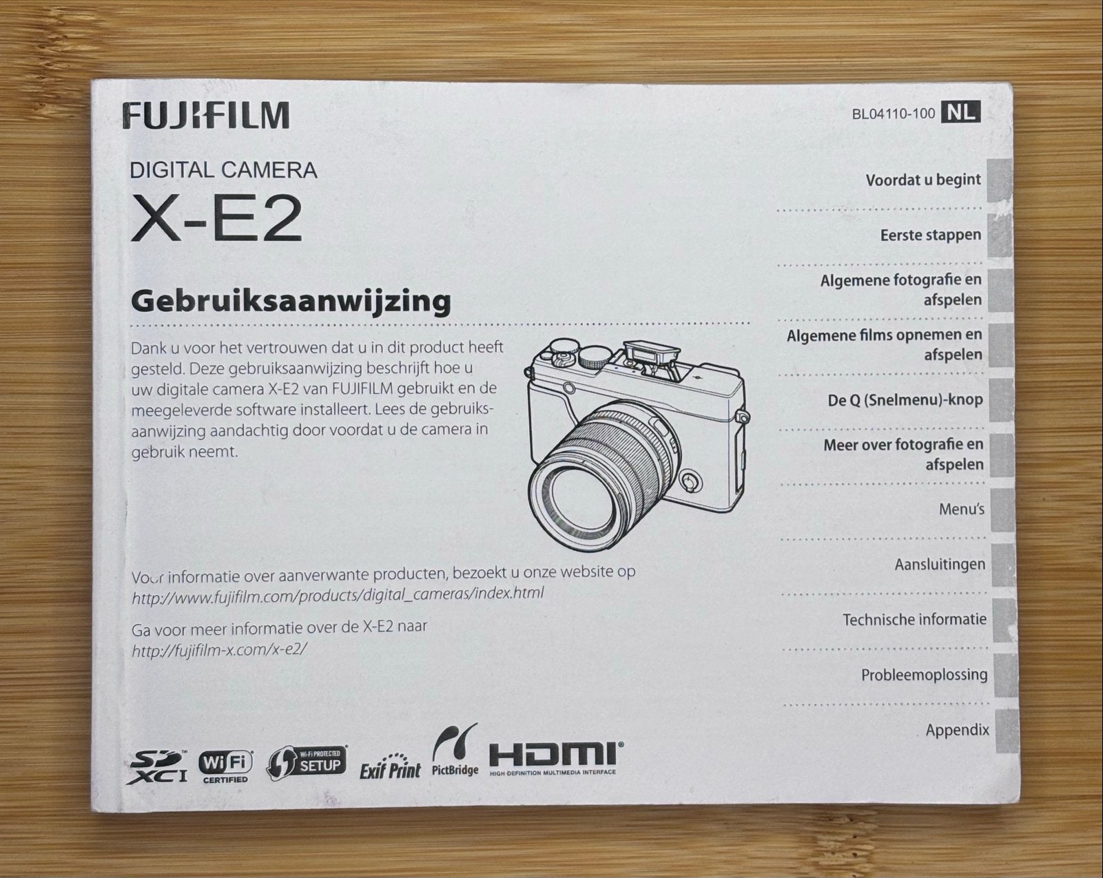 Handleiding Fujifilm X-E2 nederlandstalig, Audio, Tv en Foto, Ophalen of Verzenden, Geen optische zoom