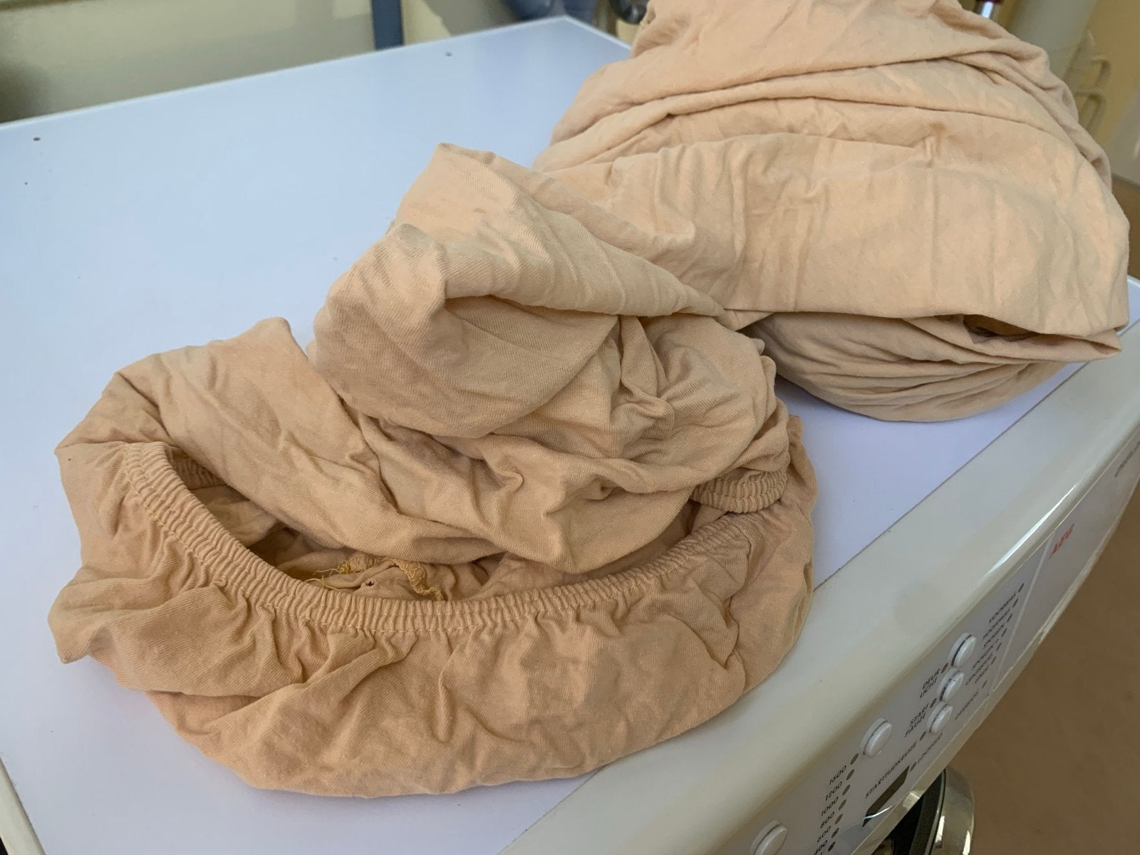 Hoeslaken - Beige -onderhoeslaken,1 persoons, Gebruikt, Overige maten, Katoen, Ophalen of Verzenden