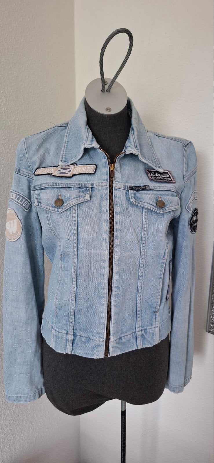 Scapa sport jas jeansjas denim vintage jas maat 38 patches, Maat 38/40 (M), Blauw, Ophalen of Verzenden, Scapa Sport
