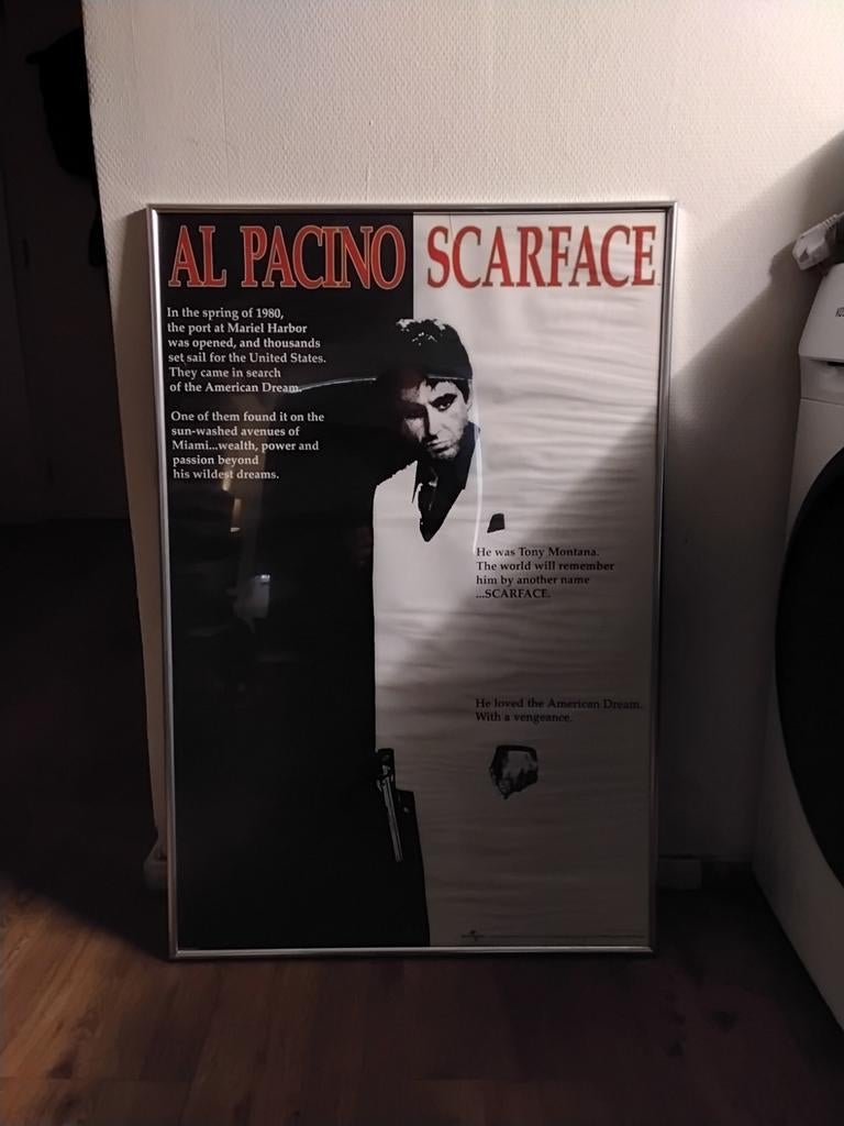 Al Pacino Scarface Poster Ingelijst - 71x102cm, Verzamelen, Rechthoekig Staand, Met lijst, Ophalen of Verzenden, Zo goed als nieuw