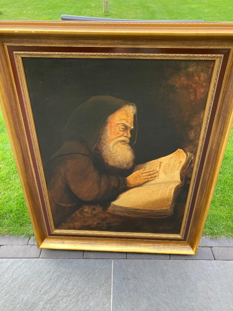 Vintage schilderij pater/monnik, Ophalen