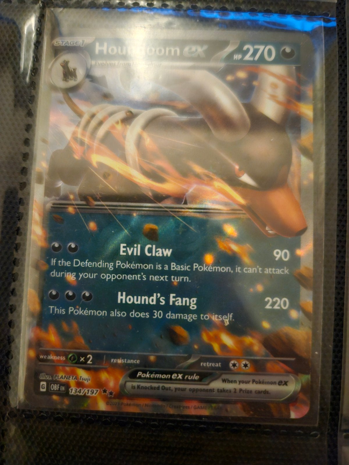 Pokemon Houndoom ex 134/197 Obsidian Flames, Ophalen of Verzenden, Zo goed als nieuw, Losse kaart, Foil