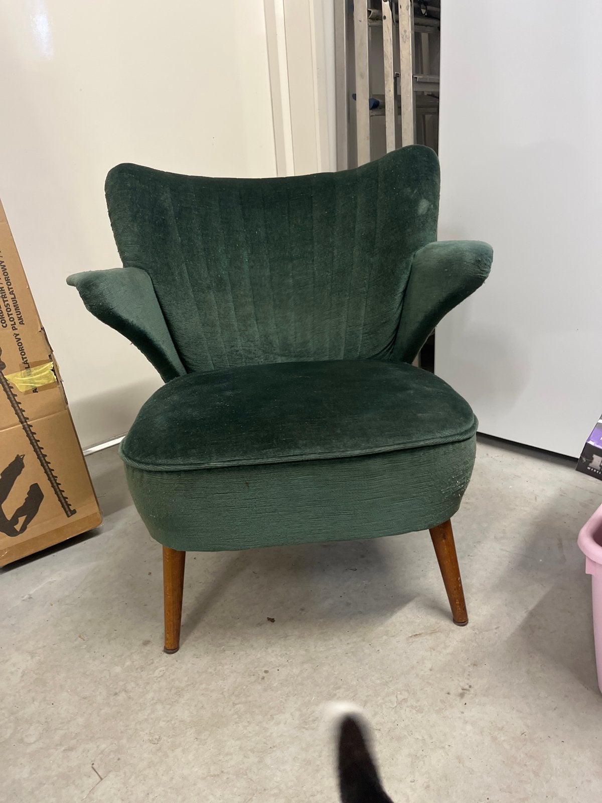 Retro stoeltje - Groen fluweel, Ophalen, Gebruikt, Minder dan 75 cm, Stof