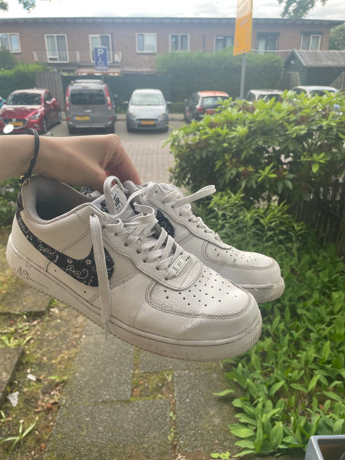 Nike Air Force 1 met bandana print, Verzenden, Gedragen, Wit, Sneakers of Gympen