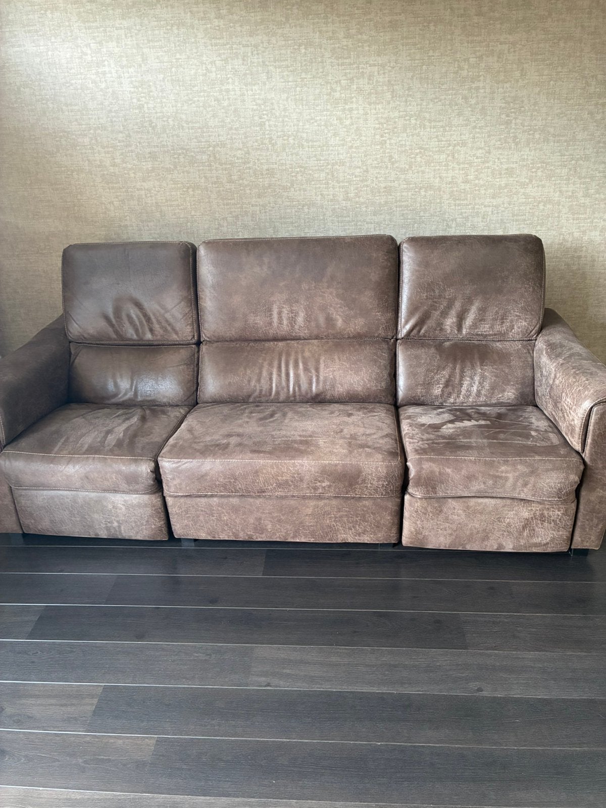 Bank met relaxfunctie, Ophalen, 100 tot 125 cm, Leer, Zo goed als nieuw