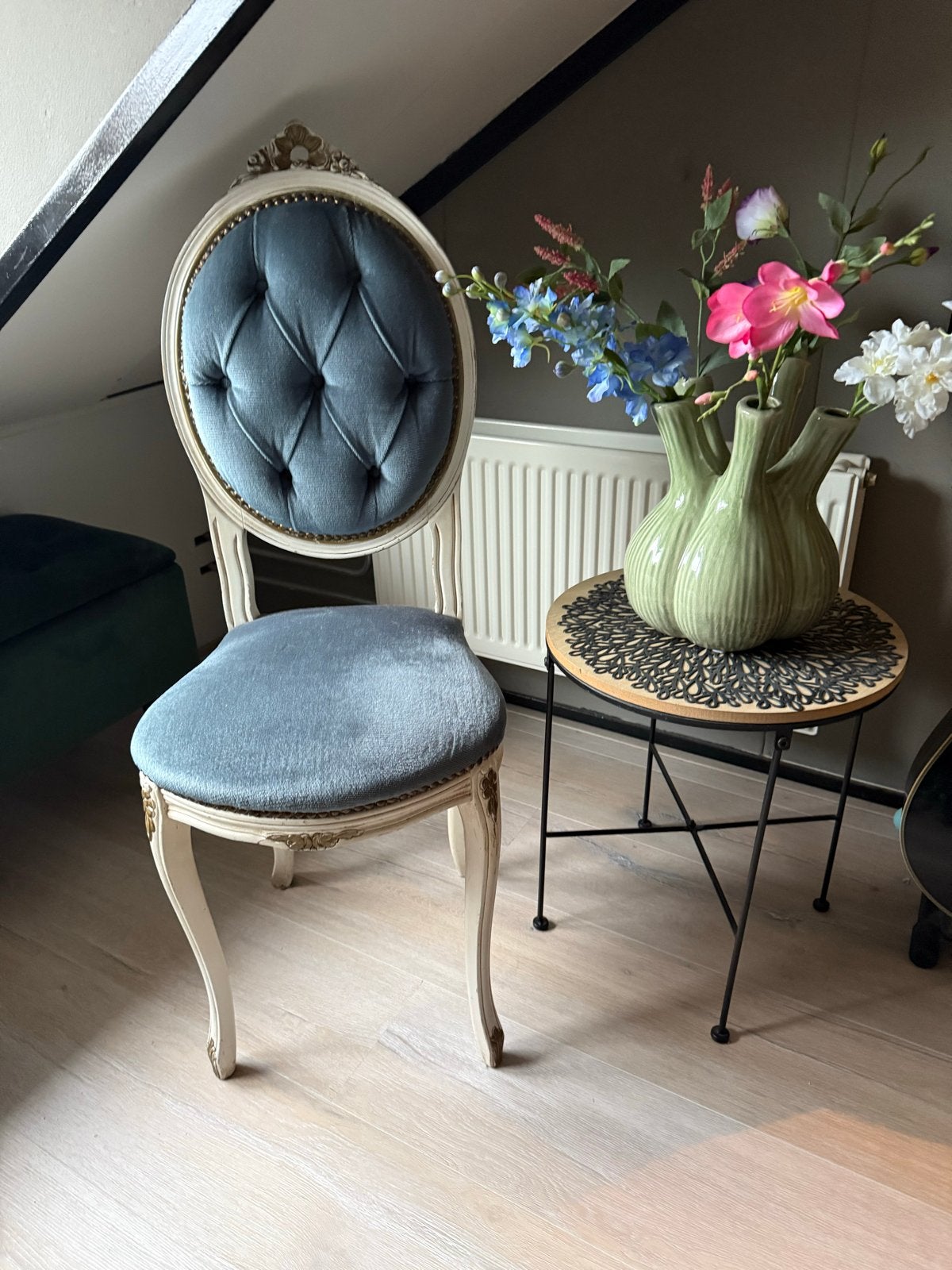 Elegante Barok Stoel met Blauw Fluweel, Ophalen