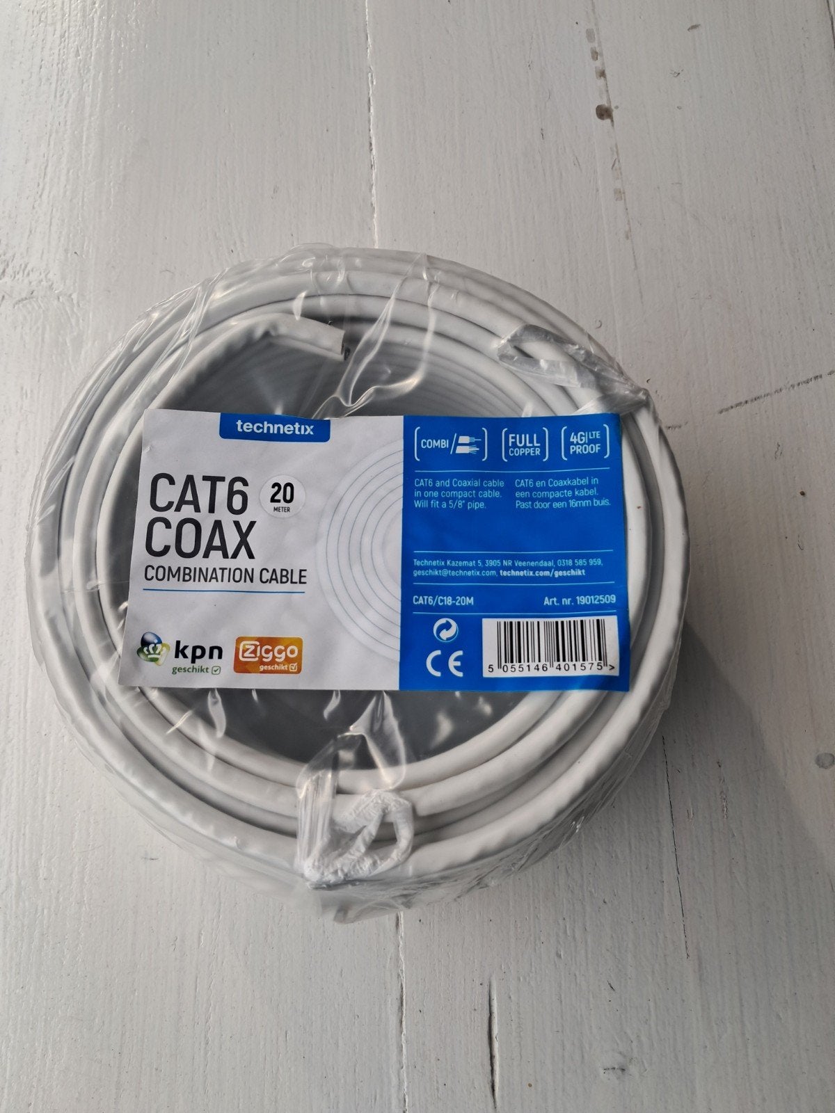 Technetix CAT6 Coax Combinatiekabel - 20 meter, Ophalen of Verzenden, Nieuw, 10 meter of meer, Overige kabels