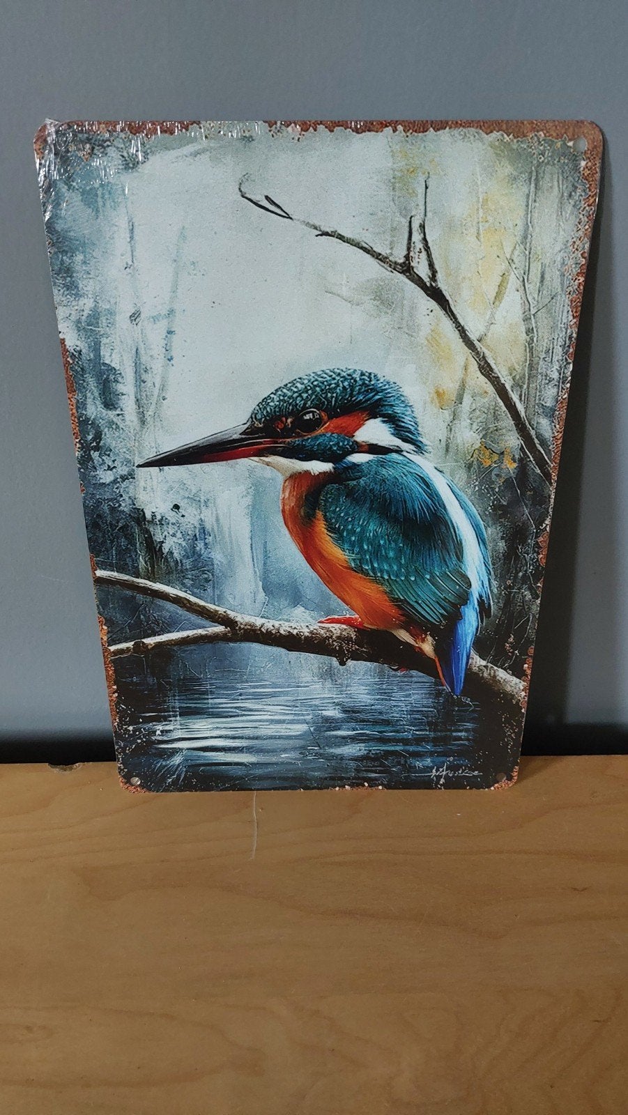 Decoratief bord IJsvogel 20x30cm, Metaal, Meerkleurig, Ophalen of Verzenden, Met ophangsysteem