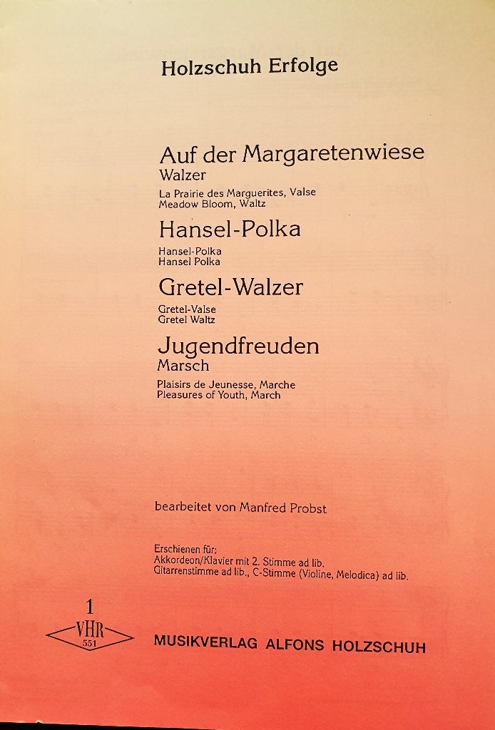 Bladmuziek HOLZSCHUH ERFOLGE, Muziek en Instrumenten, Overige genres, Nieuw, Ophalen of Verzenden, Thema