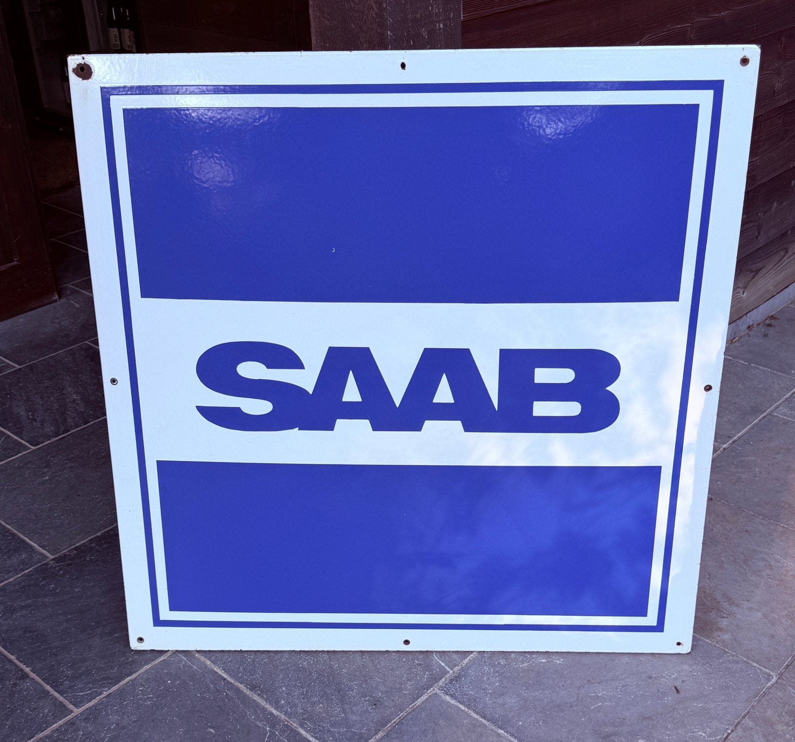 Emaille bord Saab, Ophalen, Zo goed als nieuw, Reclamebord
