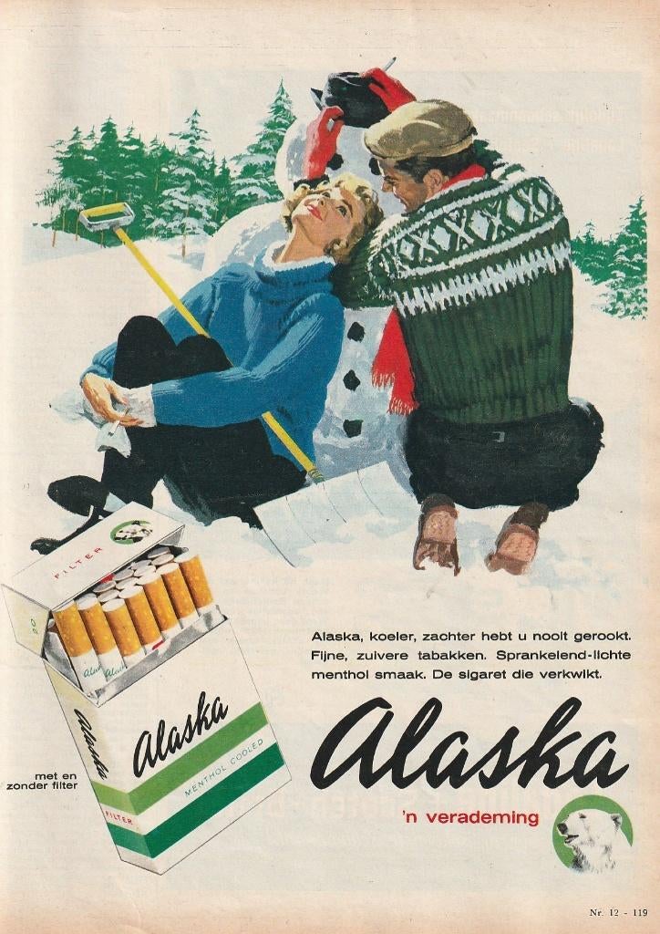 Retro reclame 1964 Alaska sigaretten 'n sneeuwpop maken, Verzamelen, Retro, Overige typen, Verzenden